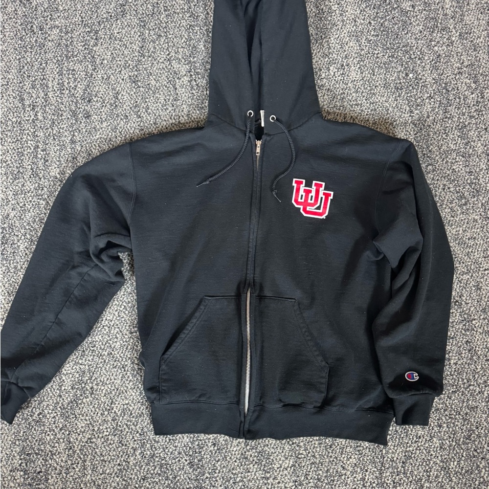 Champion Black Zip-Up Hoodie with University of Utah Logo